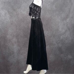 Vintage Char Santa Fe Black Suede Patchwork Maxi Skirt Size 12, ~28/29” Waist